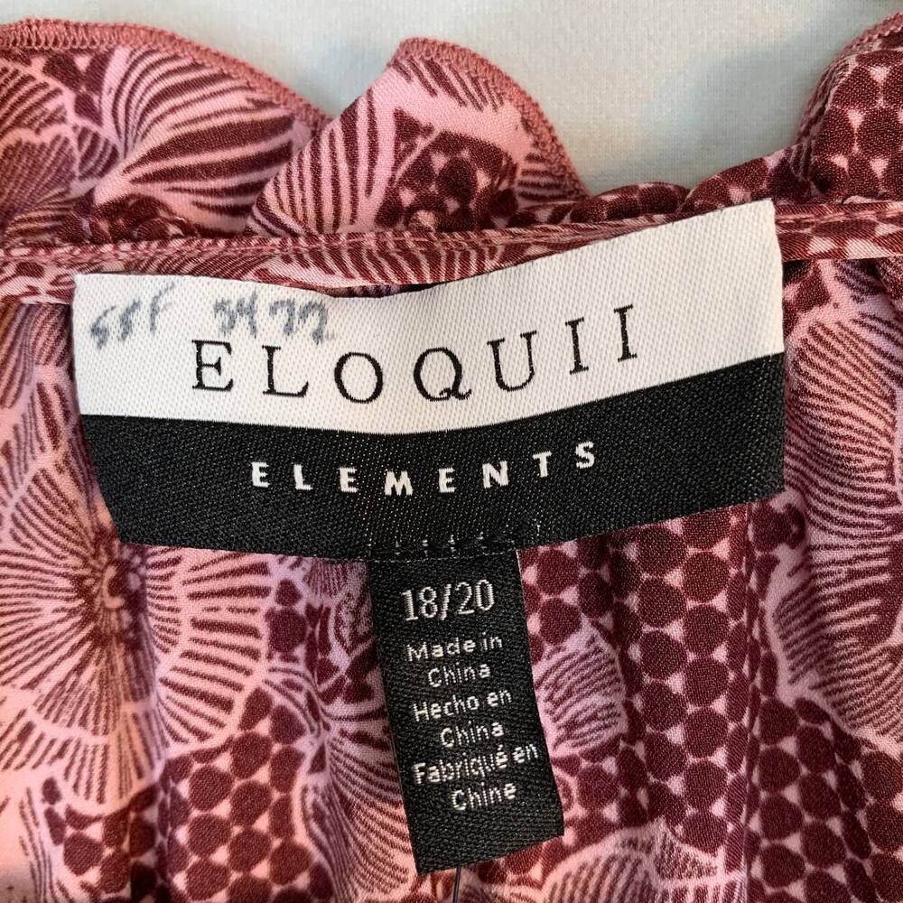 Eloquii Elements Floral Empire Waist Dress 18 20 Burgundy Boho Long Sleeve - Picture 2 of 9